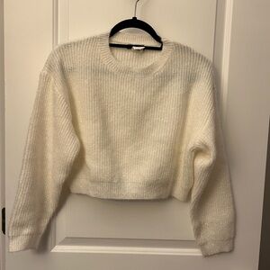 Cropped Cream Sparkly Crew Neck Sweater